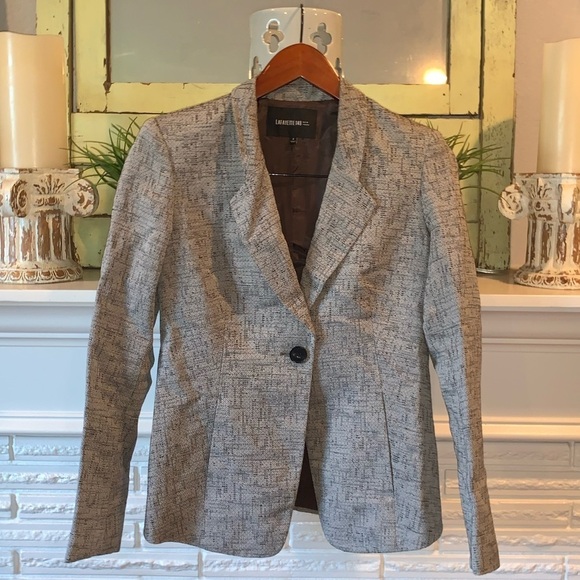 Lafayette 148 NY Linen Blend Black Gray Fitted Single Button Blazer Size 2 - Picture 1 of 6